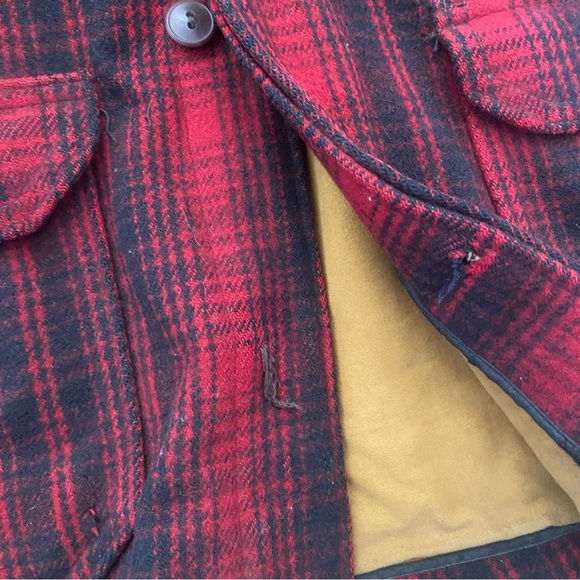 Vintage Woolrich Jacket Mens 38 Red Black 1940s Buffalo Plaid Chinstrap Hunting - Picture 2 of 6